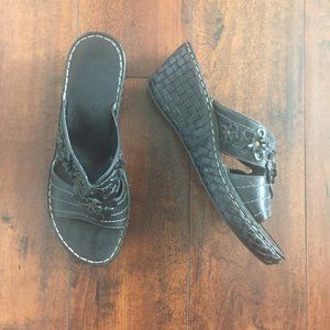 Floral Mule Wedge Sandals